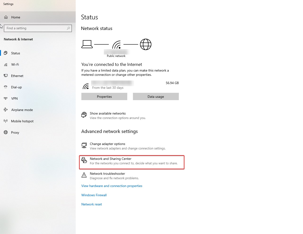 Network and Sharing Center
