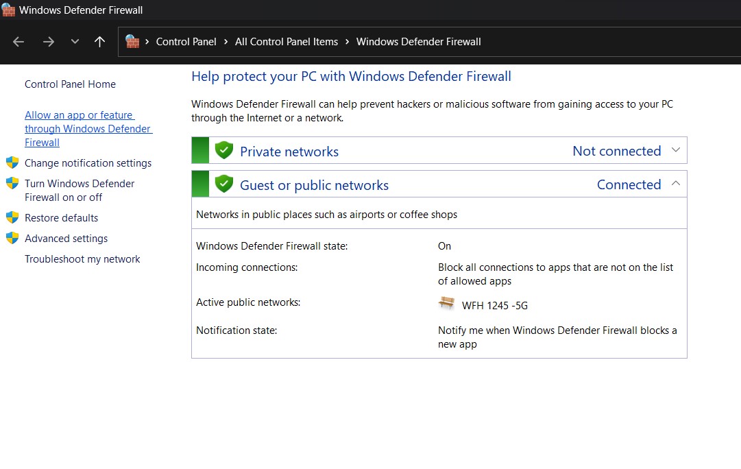 windows defender firewall