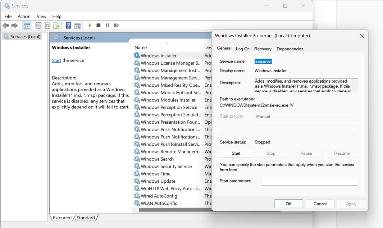 windows installer properties