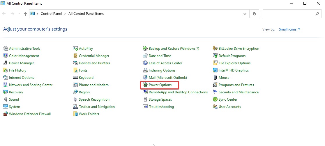 windows power option