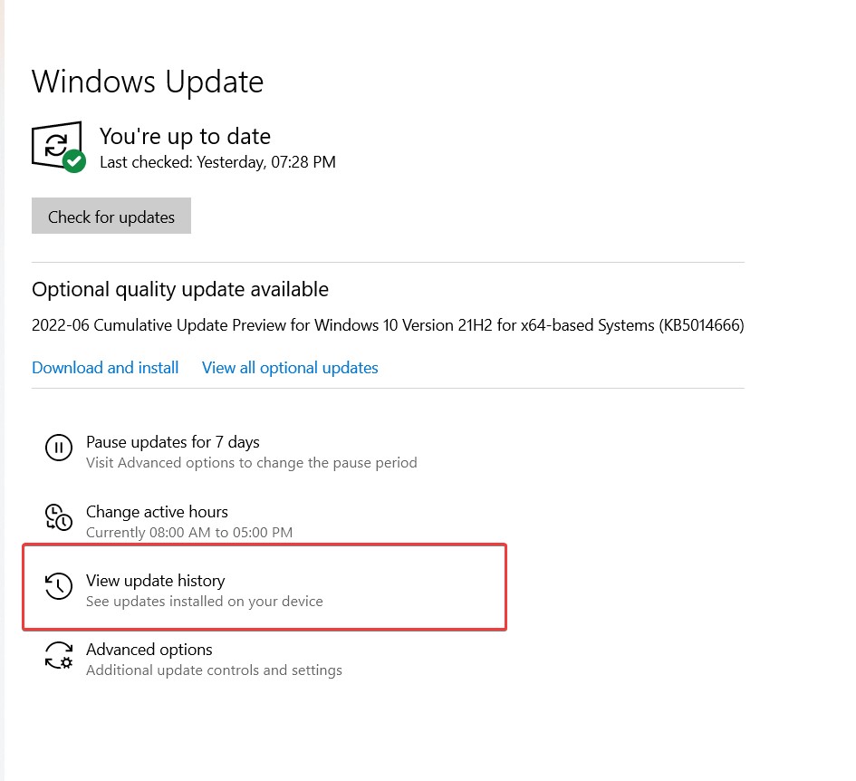 windows update View update history