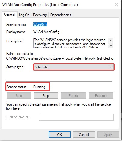WLAN AutoConfig properties