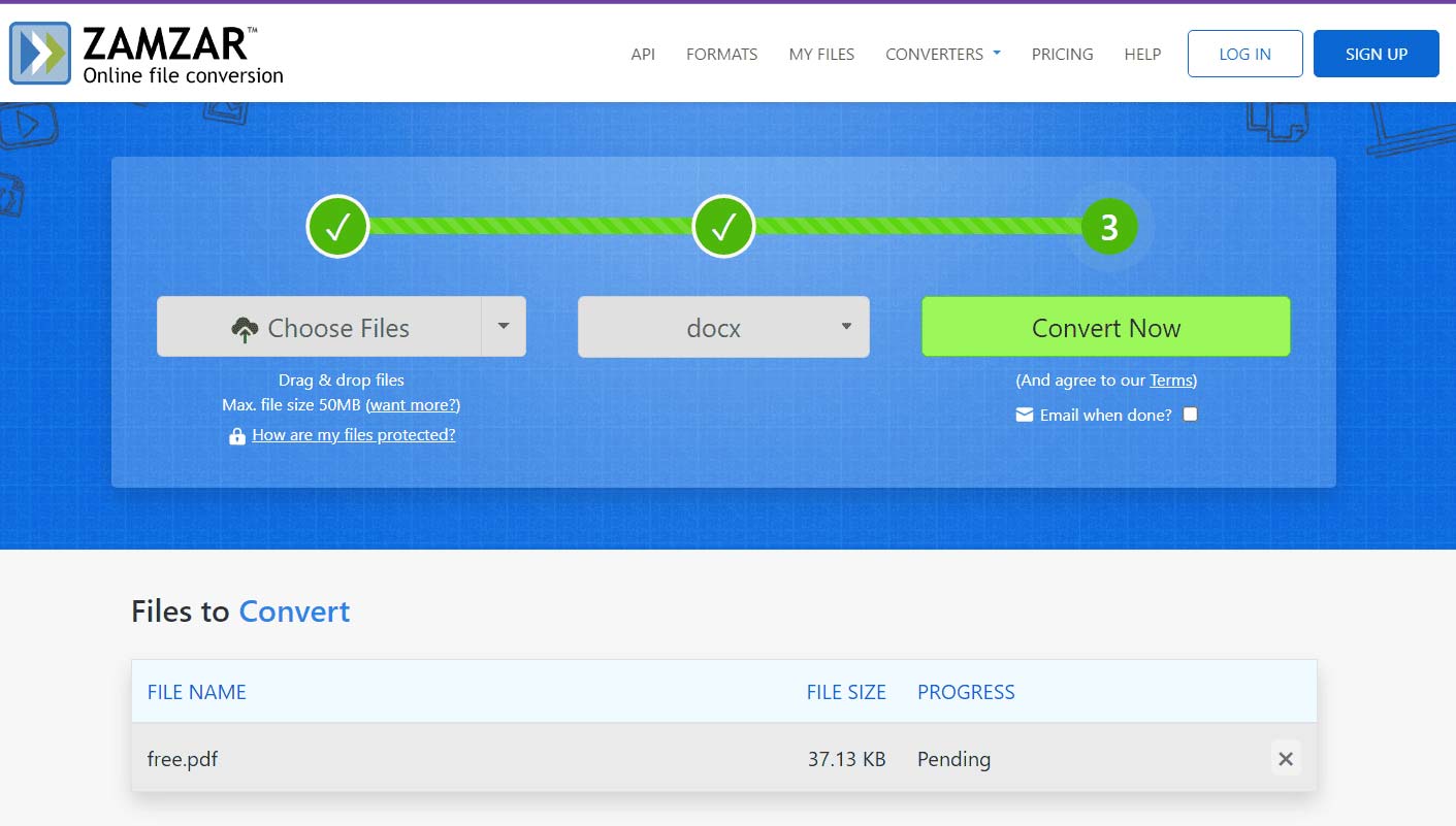 Zamzar file converter tool