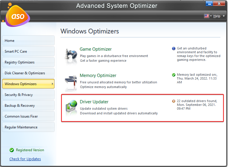 Advanced System Optimizer driver updater