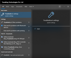 Troubleshoot settings