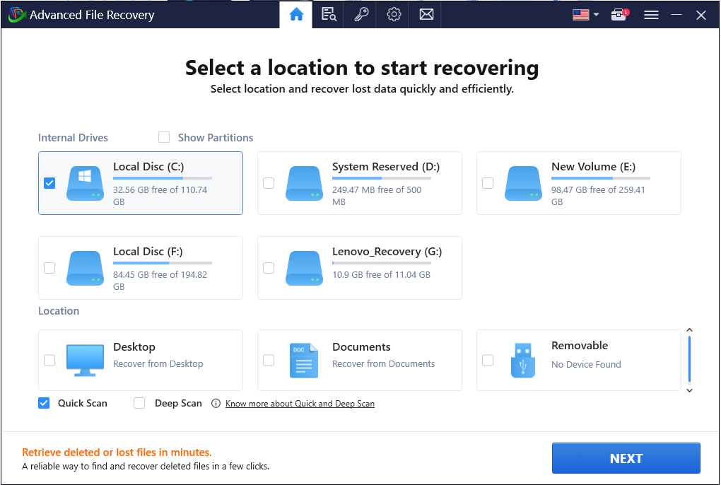 Advanced File Recovery_Home Screen