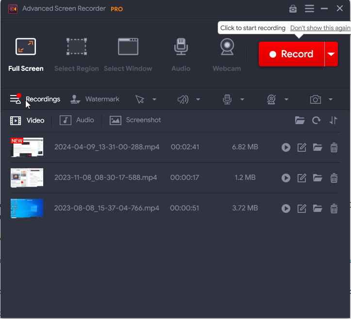 Recording list_Advanced Screen Recorder