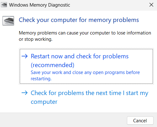 Run Windows Memory Diagnostic