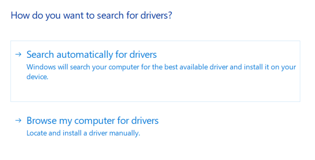 search for drivers automatically option