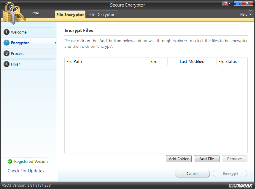 Add Folder or Add File in File Encryptor