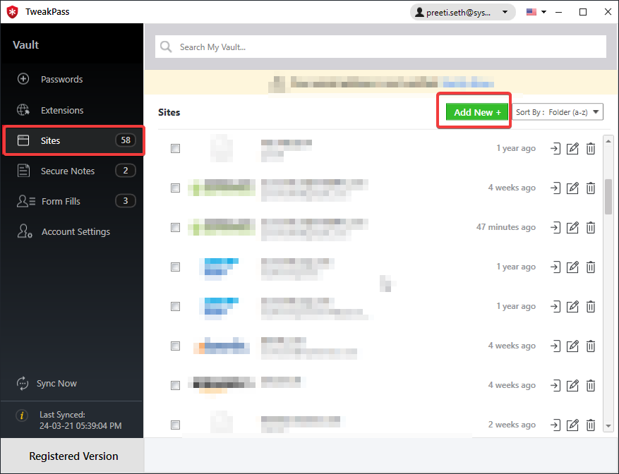 add new site with tweakpass