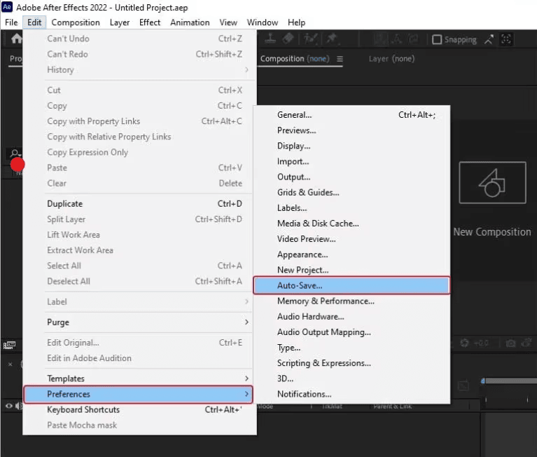 Adobe After Effects - Edit option