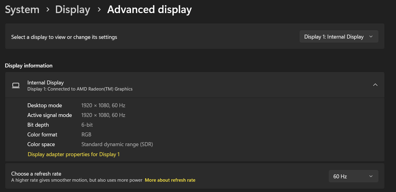 Advanced Display settings