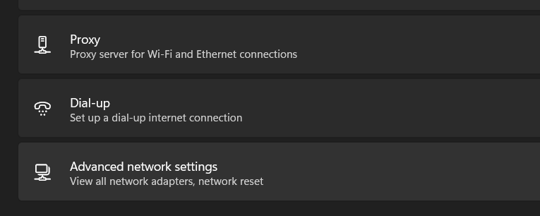 Advanced network settings option