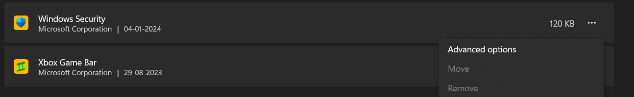 advanced options in windows security