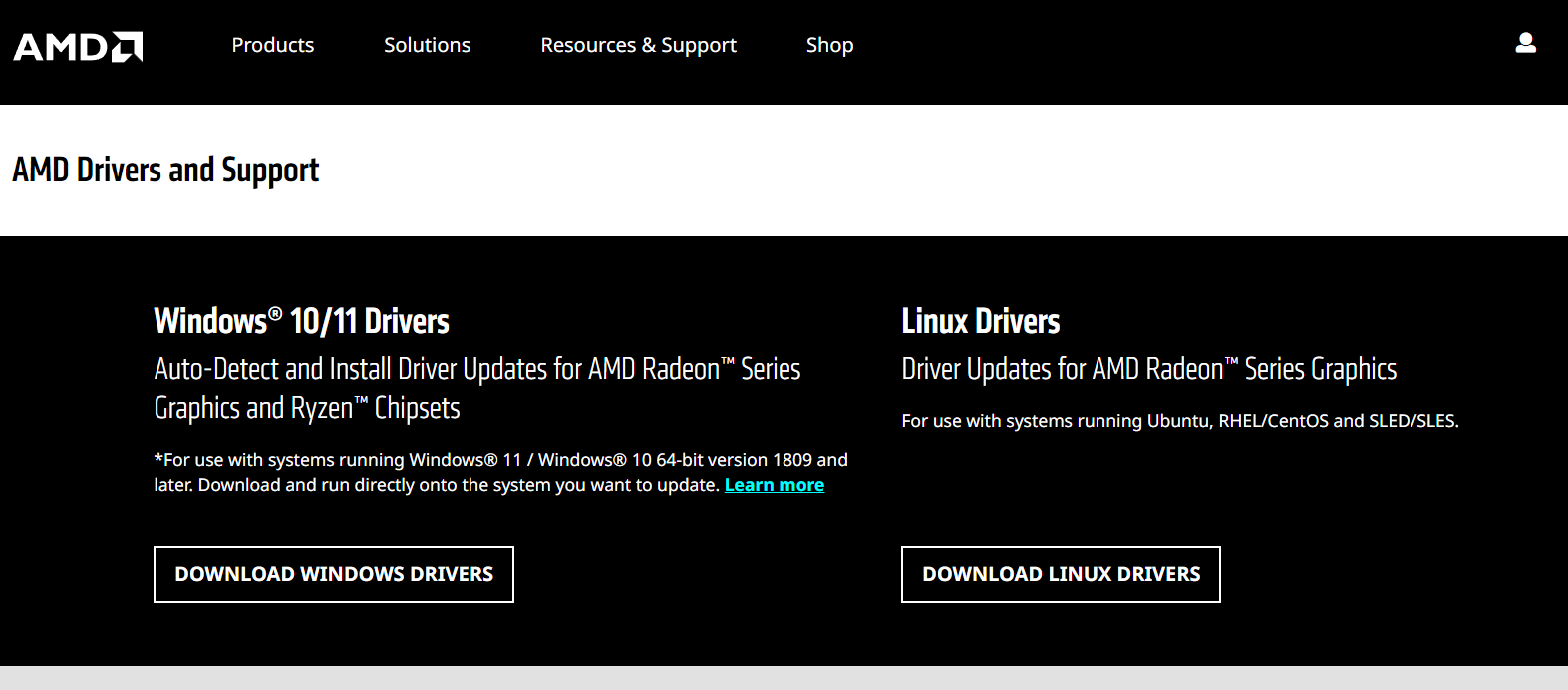 AMD support website