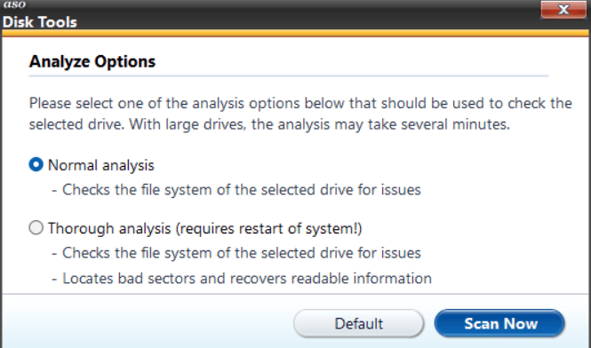analyze option -Advanced system optimizer