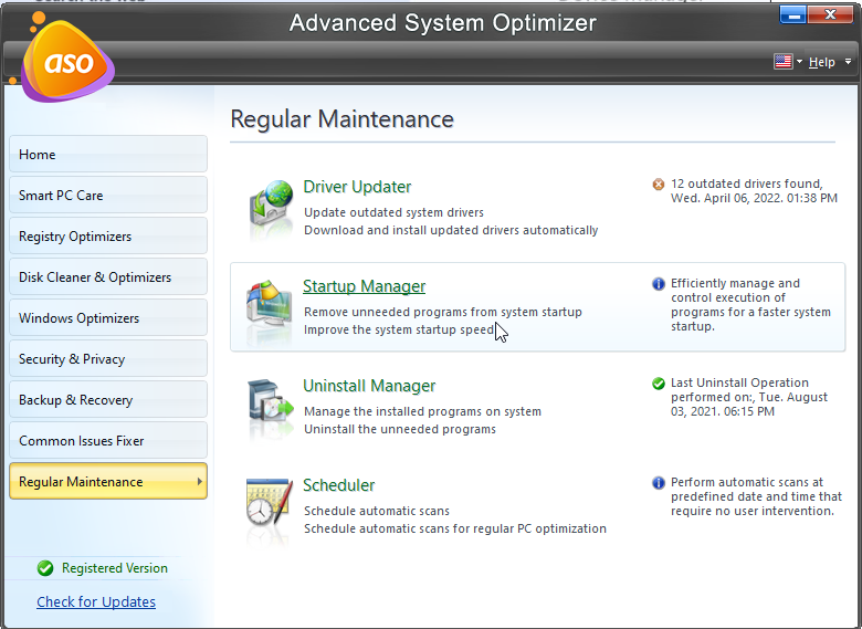 Advanced System Optimizer maintenance