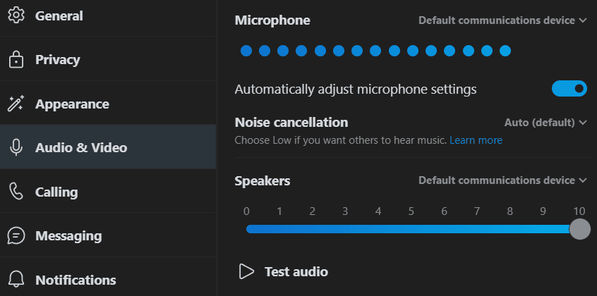 audio configuration