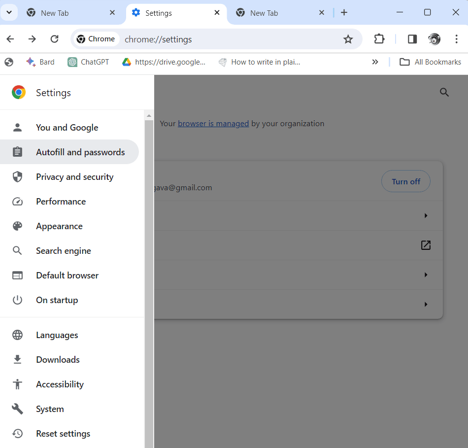 Autofill and passwords Option - Chrome Setting