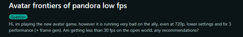 Avatar Frontiers of Pandora Low FPS - user Query