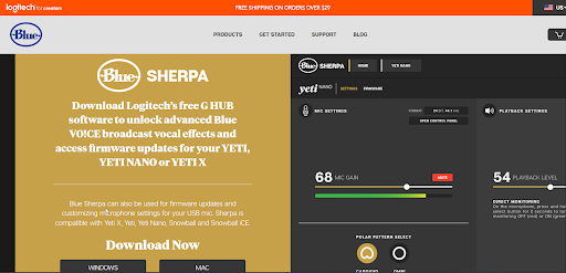 Blue yeti dedicated utility software called Sherpa