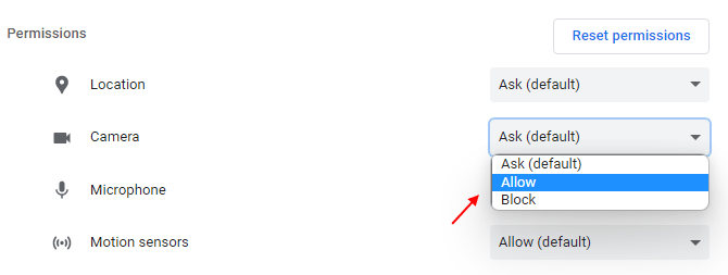 Allow camera Chrome