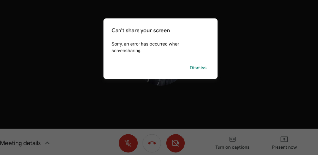 can not share screen