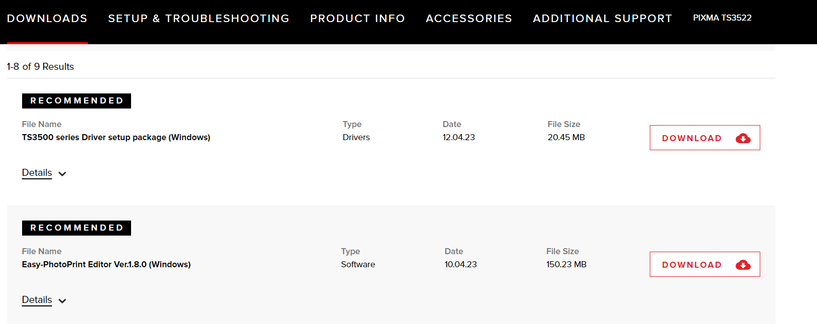 Canon Pixma TS3522 printer official website