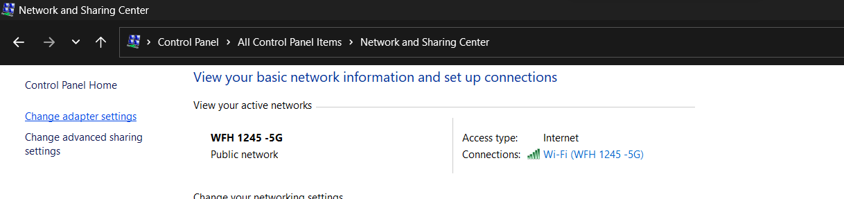 Change Adapter Settings option
