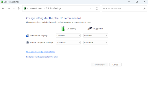 Change advanced power settings option
