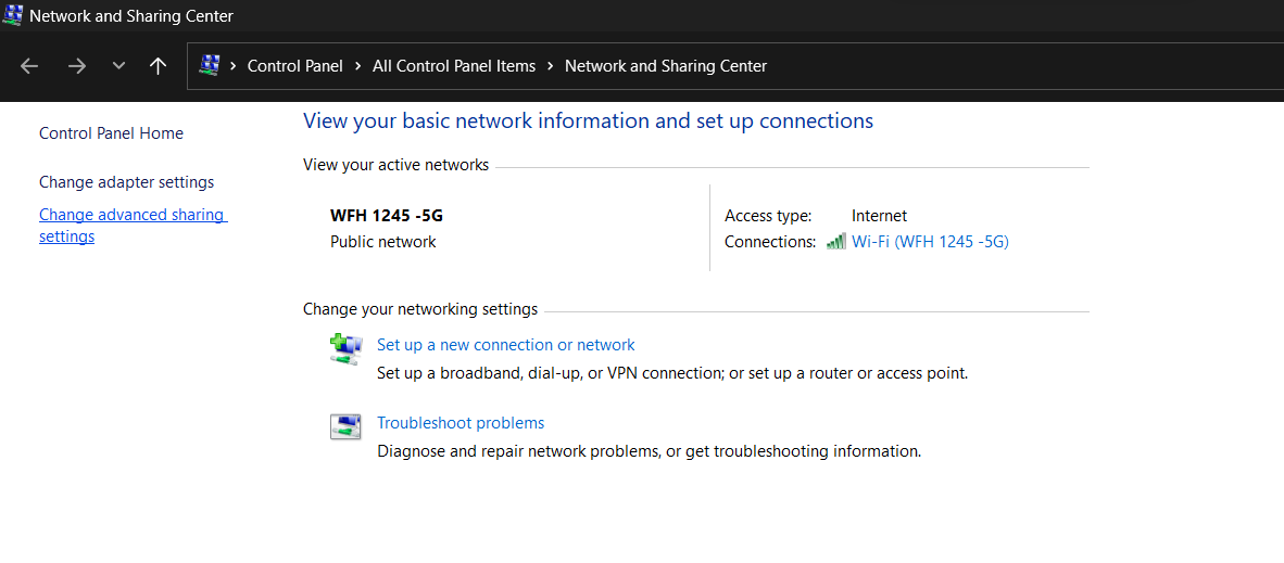 Change Advanced Sharing Settings