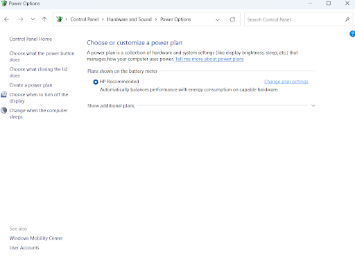 Change plan settings option