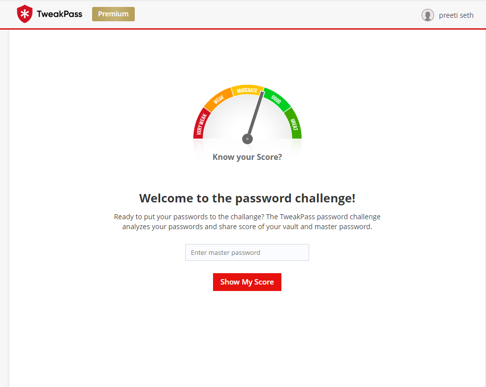 check password score with tweakpass password manager