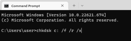 chkdsk d f r command