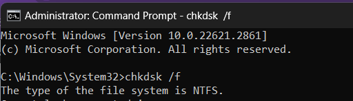 chkdsk f command