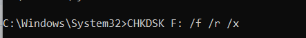 CHKDSK F f r x command