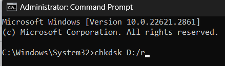 CHKDSK X r command