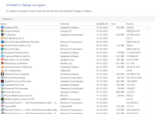 choose a program to uninstall