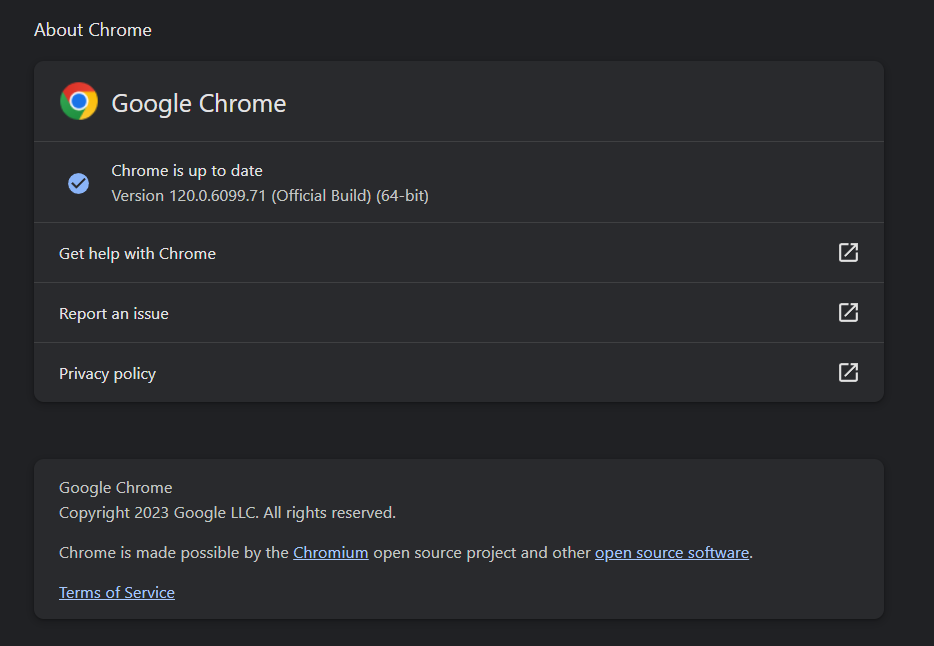 chrome update section