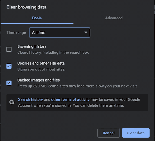 clear browsing data