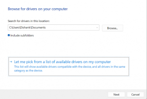 click Let me pick from a list of available drivers on this computer
