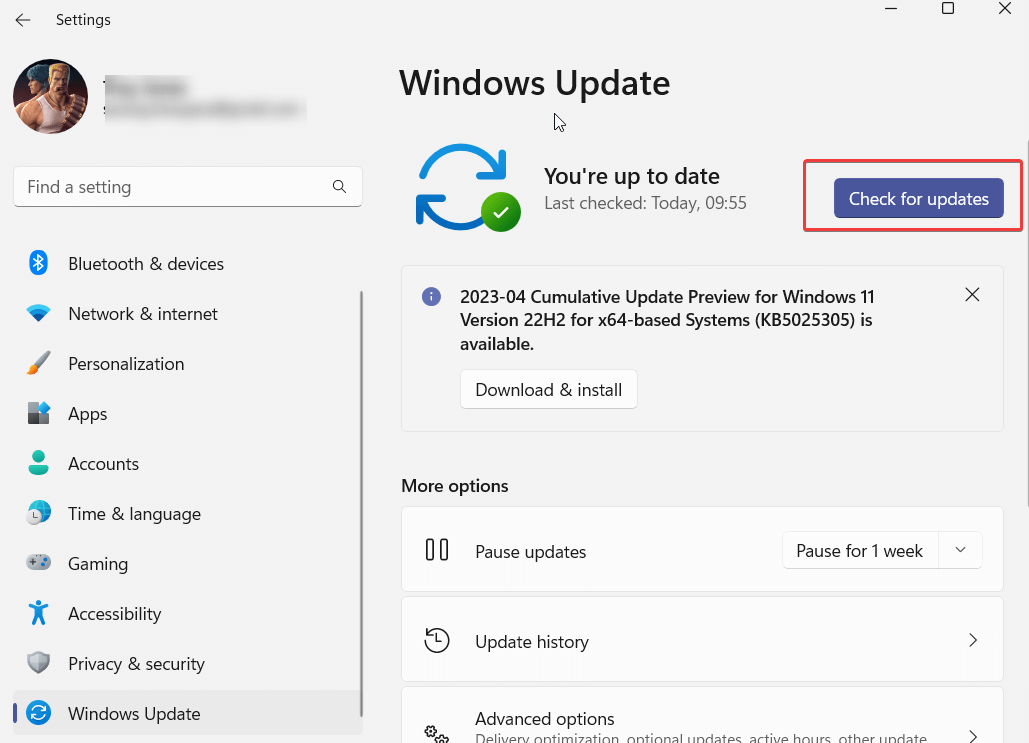 Click on Check for updates