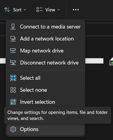 click on Options tab