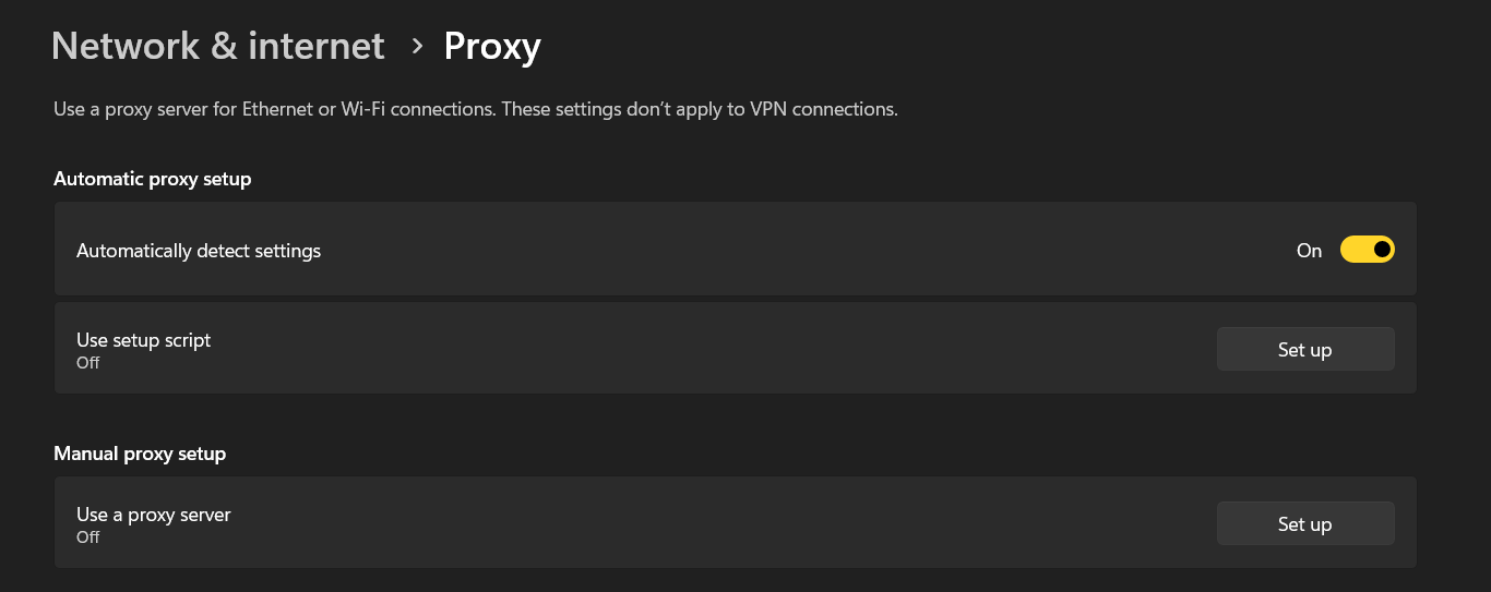 Click on Setup to start configuring proxy server