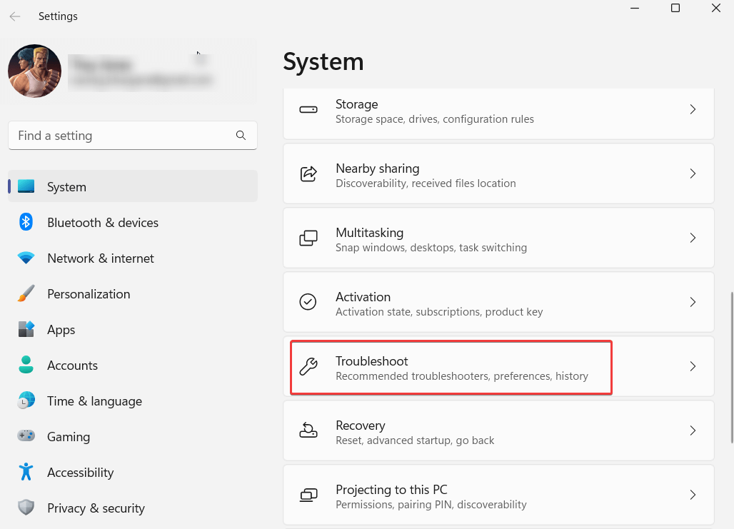 click on Troubleshoot