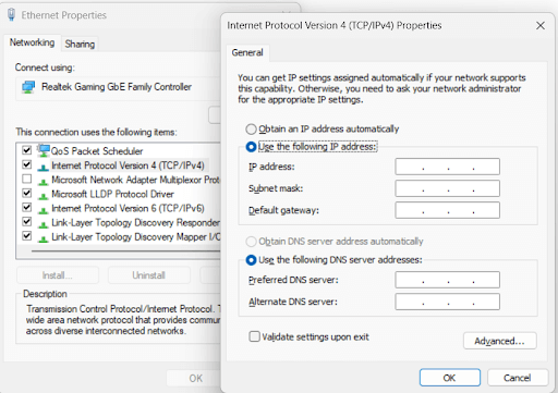 Click on Use the following IP address