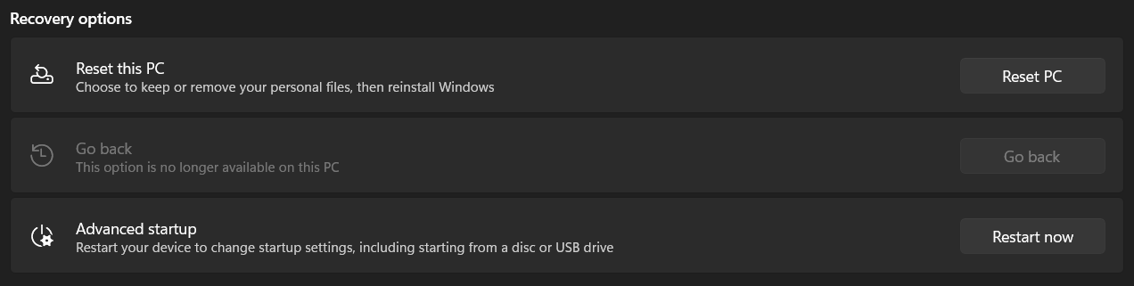 click Restart button given in parallel to Advanced Startup