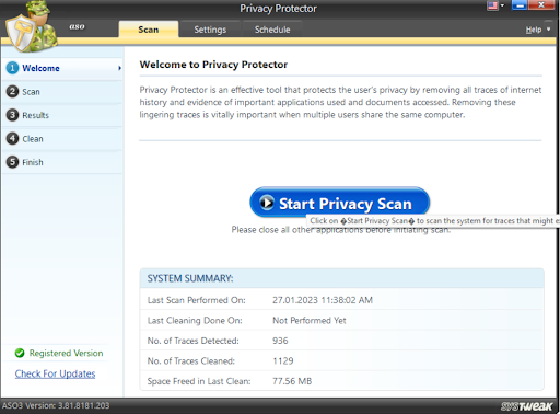 click Start Privacy Scan