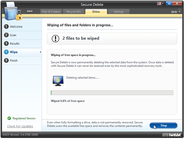 click the wipe process